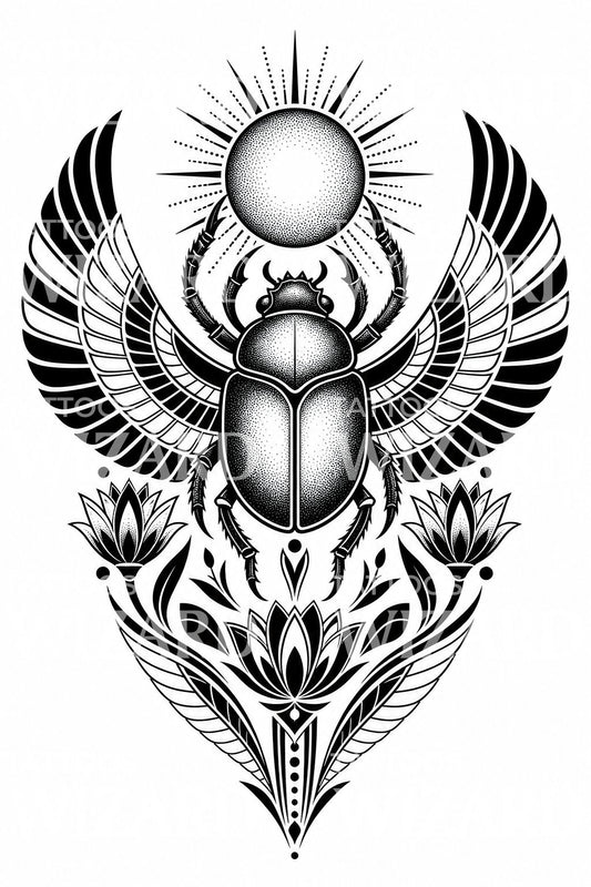 Blackwork Egyptische scarabee tattoo ontwerp
