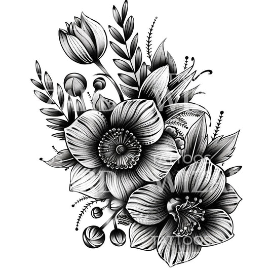 Schwarzes Blumen Tattoo Design
