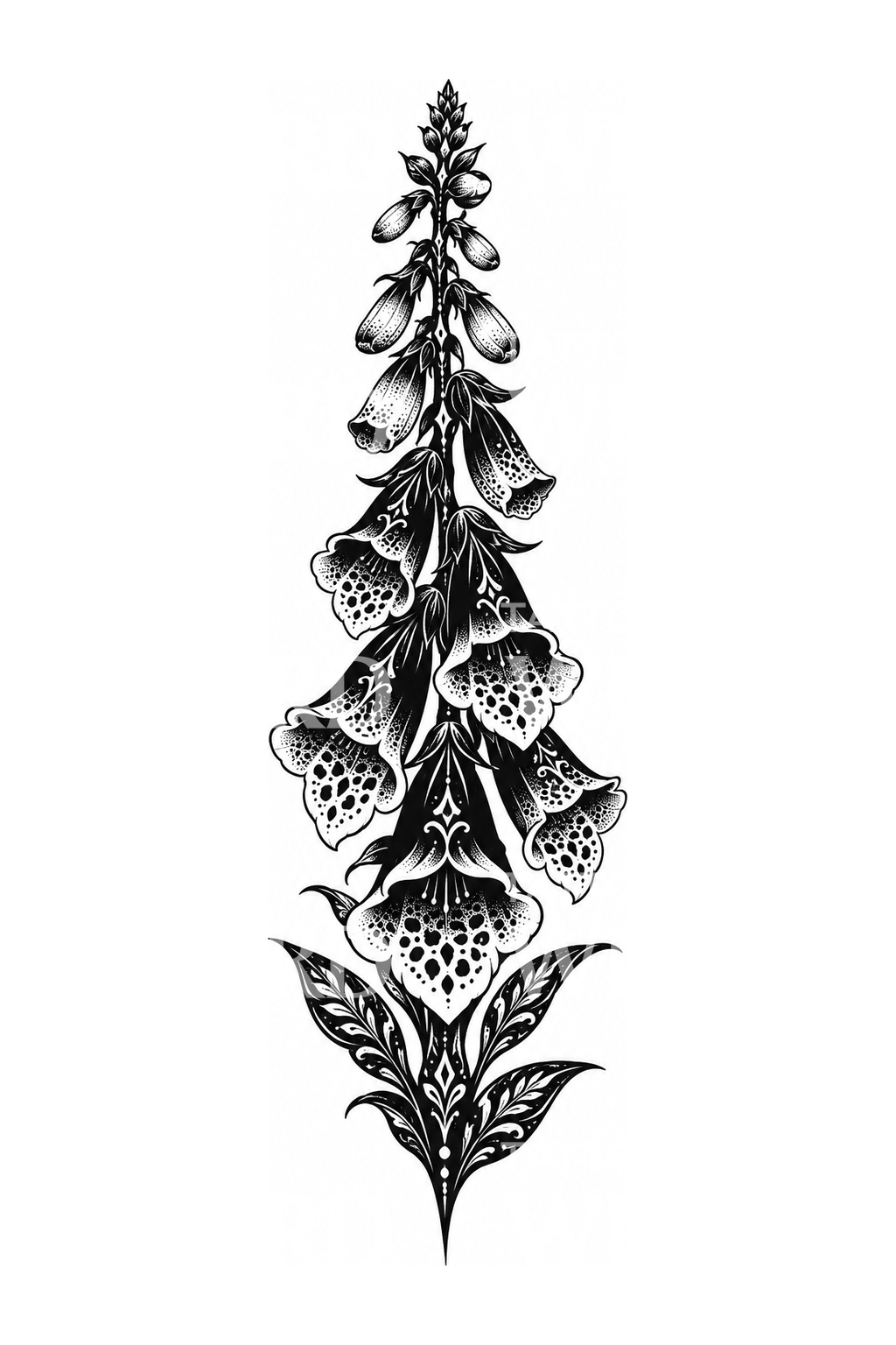 Blackwork Foxglove Spike Tattoo Design