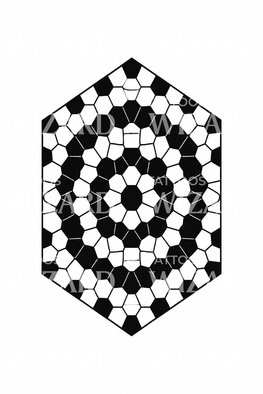 Blackwork medailon z hexagonálních dlaždic