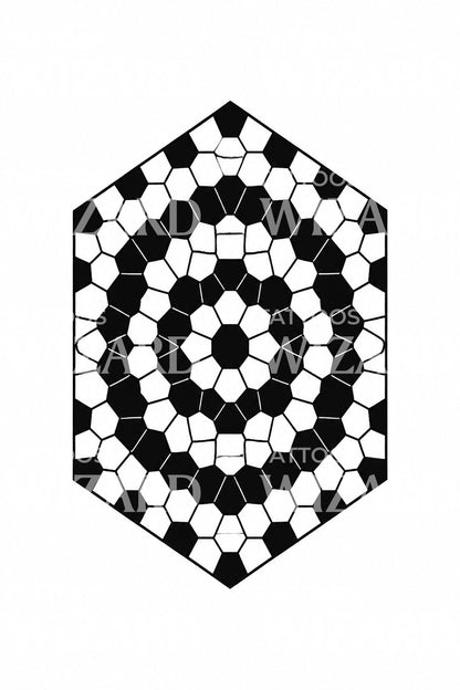 Blackwork medailon z hexagonálních dlaždic