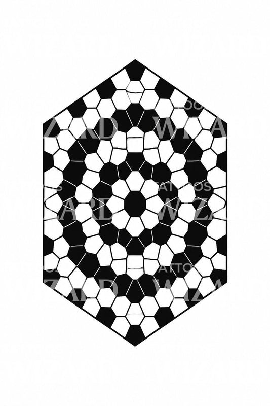 Blackwork-tatovering av sekskantet flismedaljong