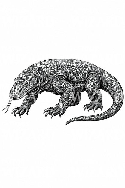 Blackwork Komodo Dragon Tattoo Illustration