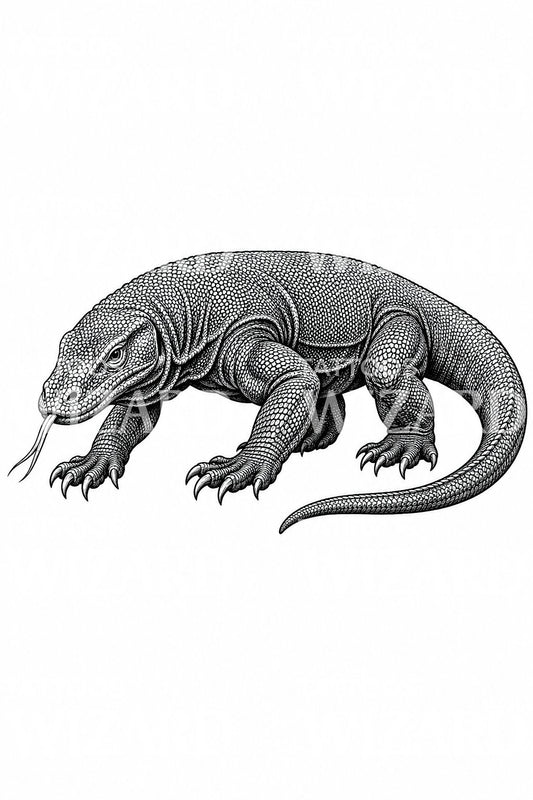 Blackwork tetovací ilustrace varana komodského