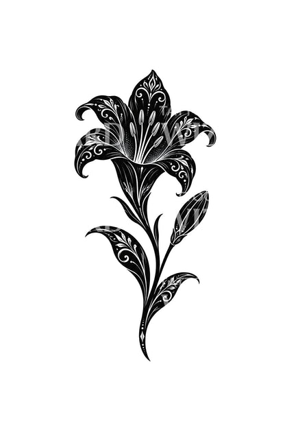 Silhouette de lys Blackwork avec filigrane