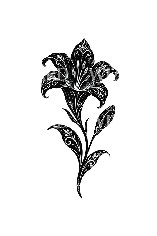 Blackwork-liljasiluetti filigraanilla