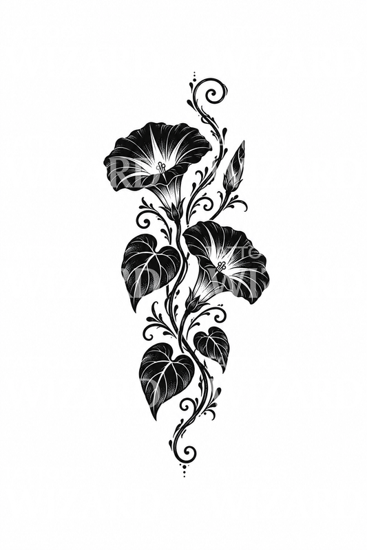 Blackwork Morning Glory Vine Tattoo Design