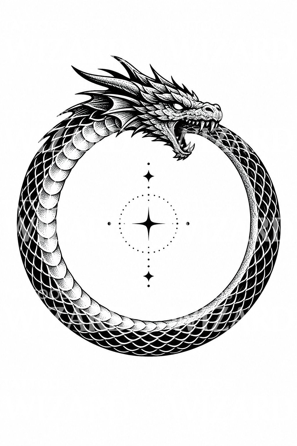 Blackwork Ouroboros Dragon Tattoo Design