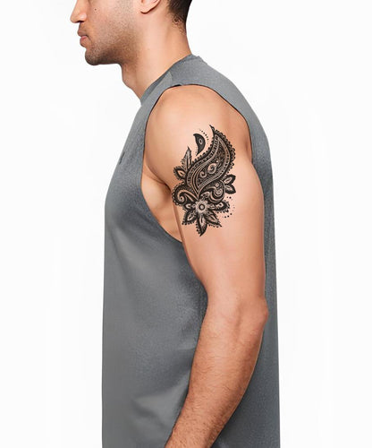 Blackwork Paisley Crest Tattoo Design
