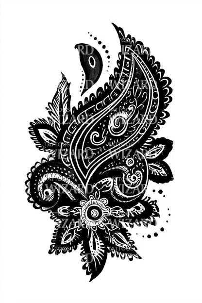 Blackwork Paisley Crest Tattoo Design