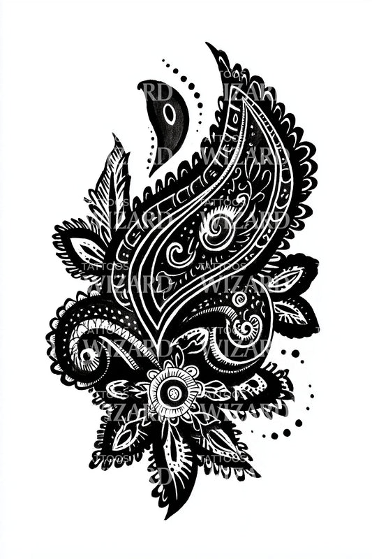 Blackwork Paisley Crest Tattoo Design