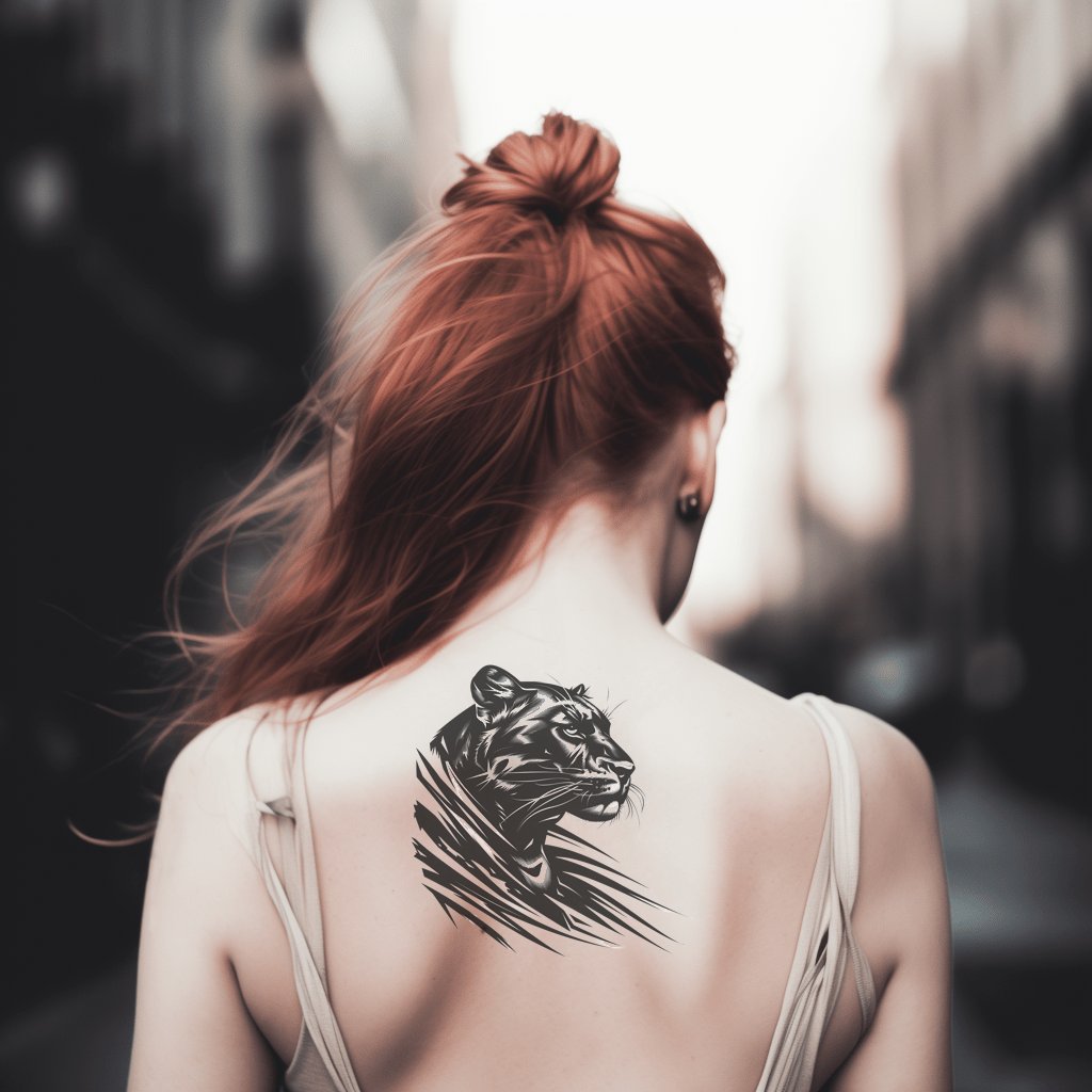 Lebendiges Tattoo-Design mit Porträt eines schwarzen Panthers