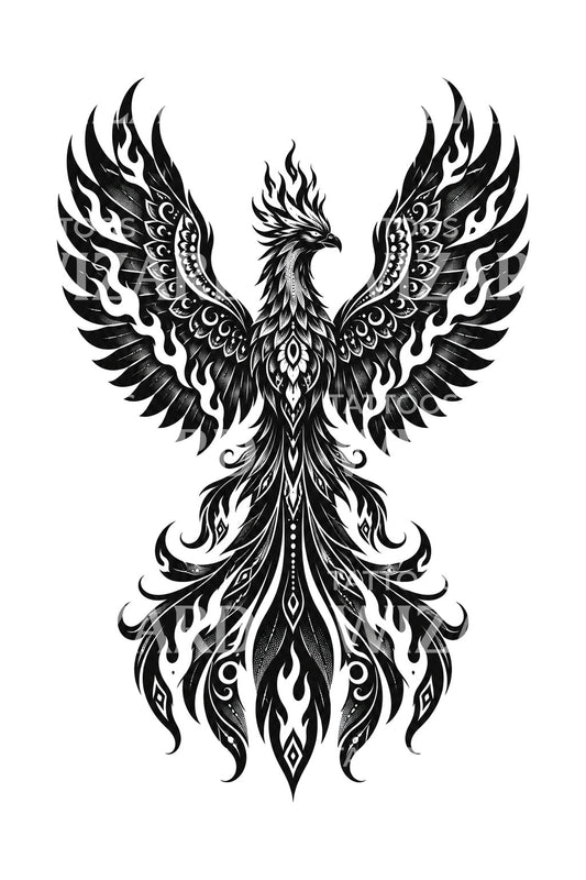 Blackwork Phoenix Negative Flame Tattoo Design