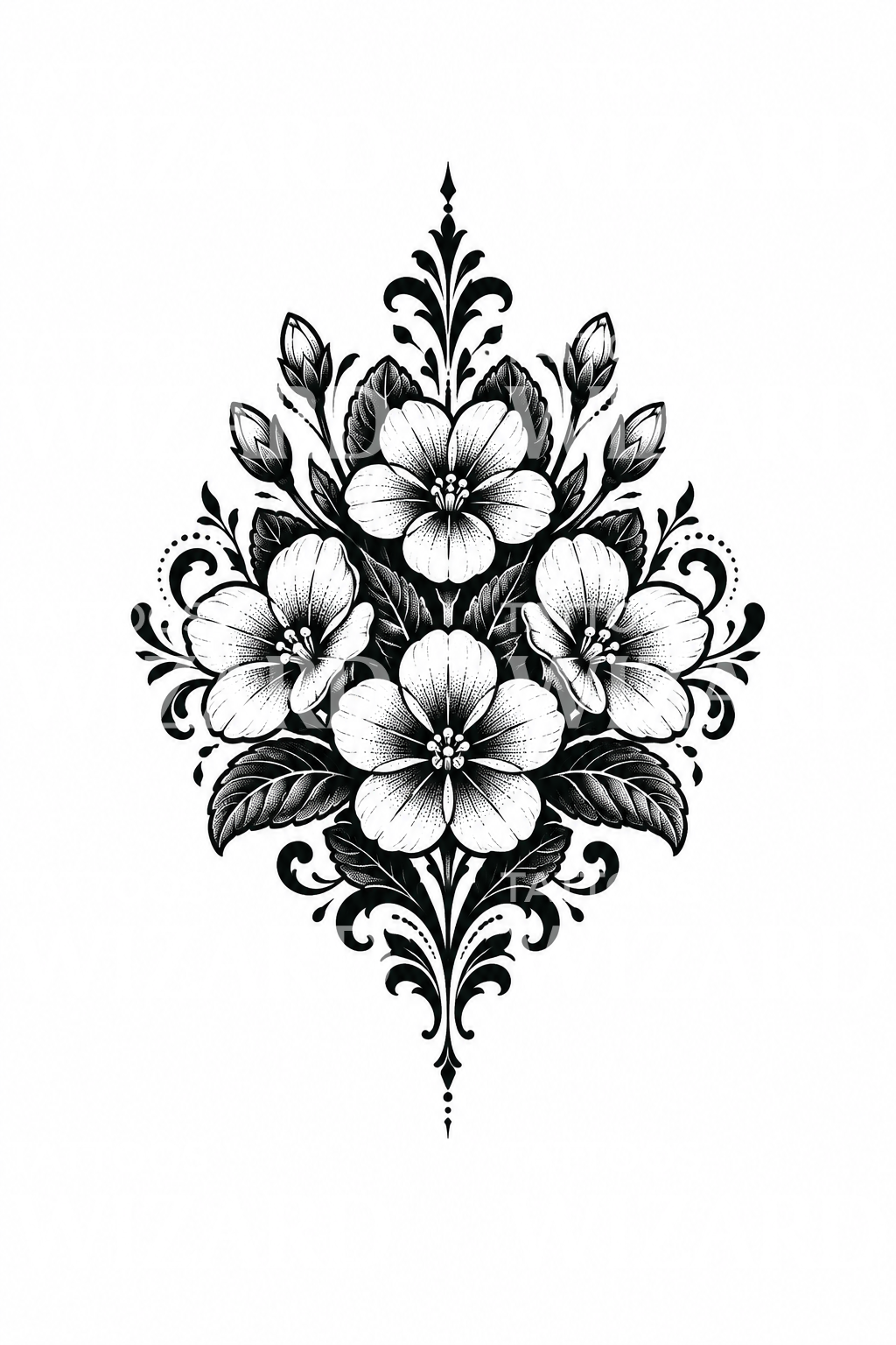 Ornamentalt blackwork-tatovering med primula