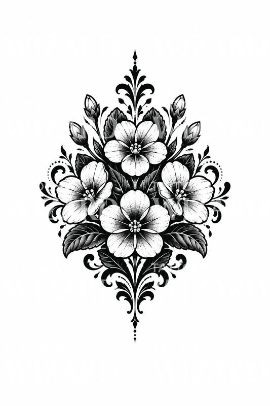 Süslemeli blackwork çuha çiçeği dövmesi