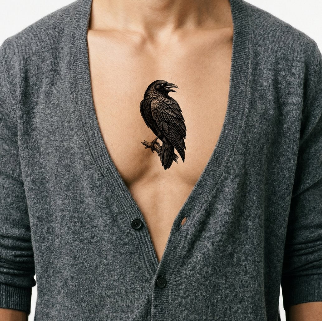 Blackwork Raven Tattoo Design
