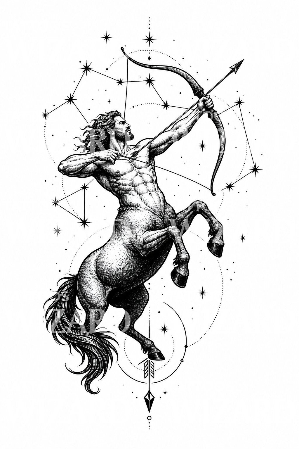 Blackwork Sagittarius Archer Tattoo Design