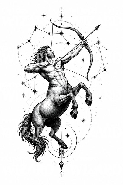 Blackwork Sagittarius Archer Tattoo Design