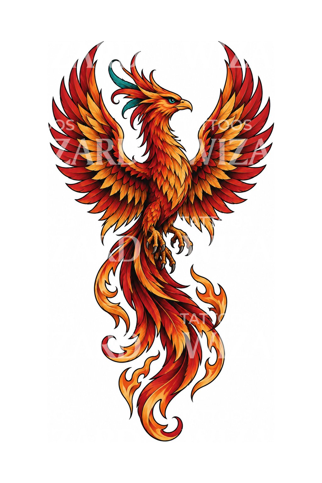 Blazing Phoenix Rebirth Neo Traditional Tattoo Design