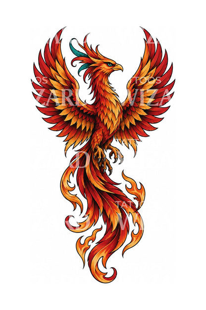 Blazing Phoenix Rebirth Neo Traditional Tattoo Design