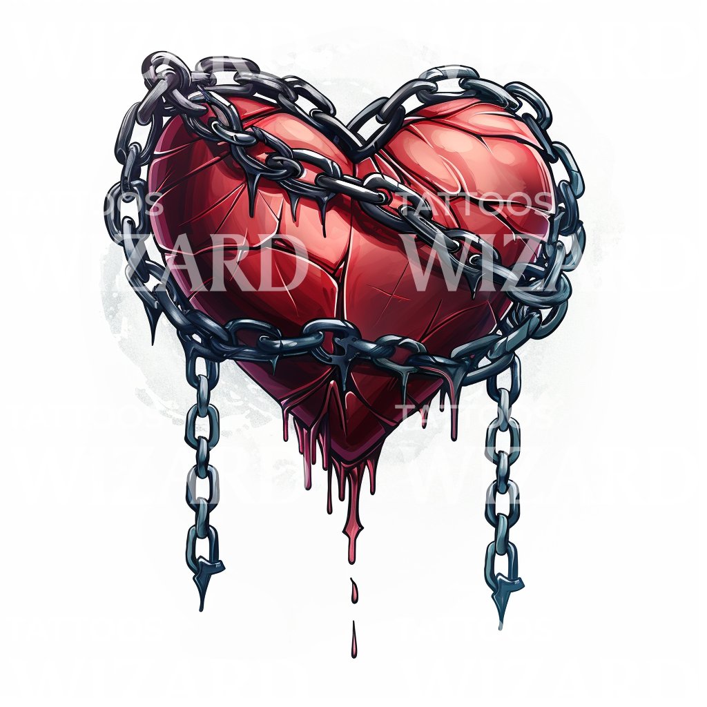 Bleeding Heart Bound in Chains Tattoo Design