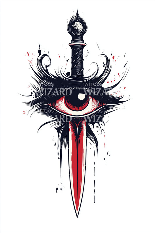 Blooded Eye Dagger Tattoo Design