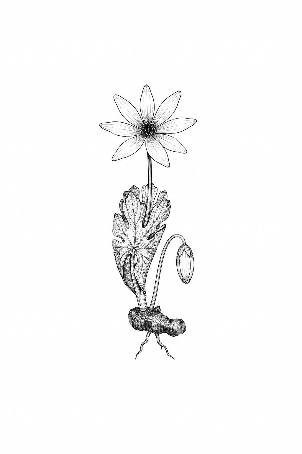 Bloodroot with Furled Leaf Tattoo Design