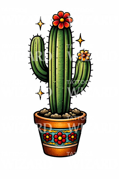 Blooming Cactus Tattoo Design