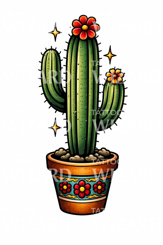 Blooming Cactus Tattoo Design
