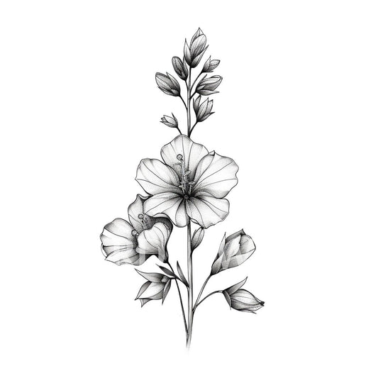 Blooming Larkspur Flower in Monochrome Elegance Tattoo Design