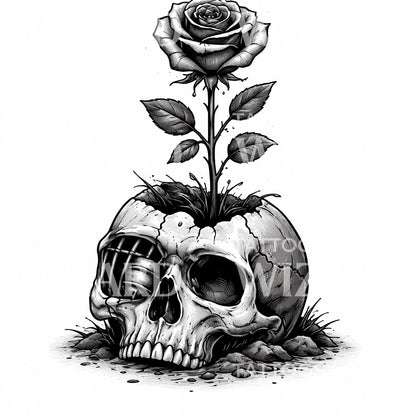 Blooming Skull Rose Tattoo Design