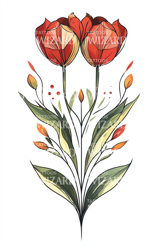 Blooming Tulip Bouquet Tattoo Design