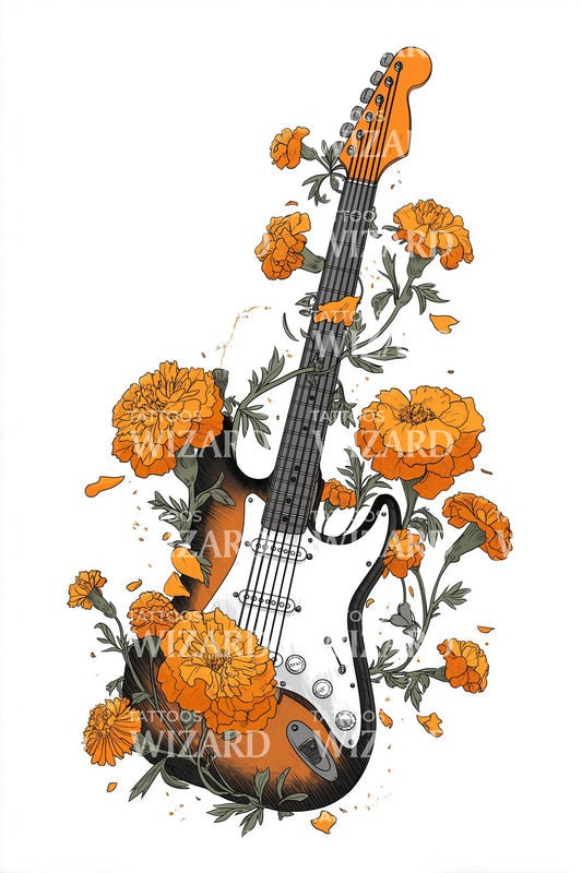 Blooming Violin Melody Tattoo Design