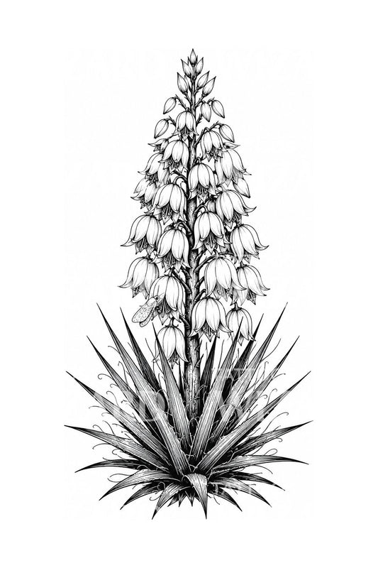 Motif de tatouage yucca en fleur et papillon de nuit