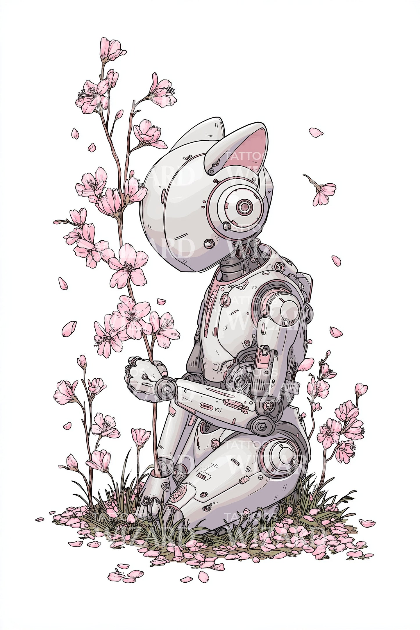 Blossom Android Cat Tattoo Illustration