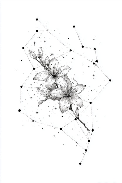Design de tatouage constellation Bélier Fleurissante