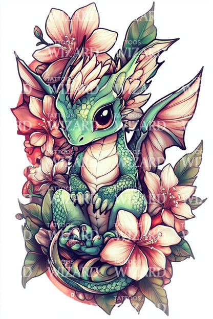 Blossom Baby Dragon Tatoveringsdesign