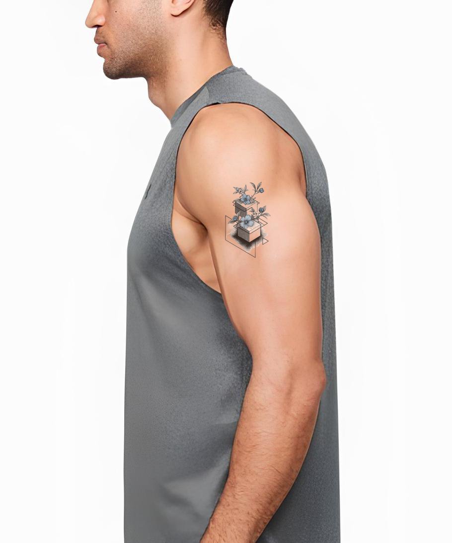 Blue Blossom Blocks Tattoo Idea