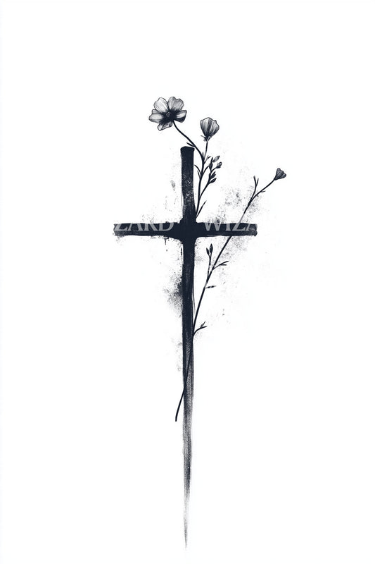 Blossom Cross Ink Tattoo Design