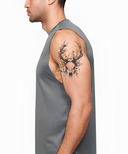 Cherry Blossom Deer Skull Tattoo Design