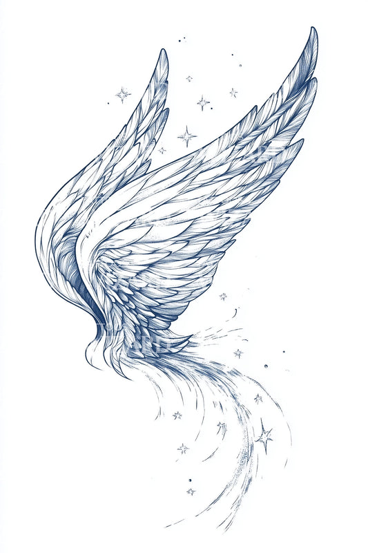 Blue Angel Wing Sketch Tattoo Idea