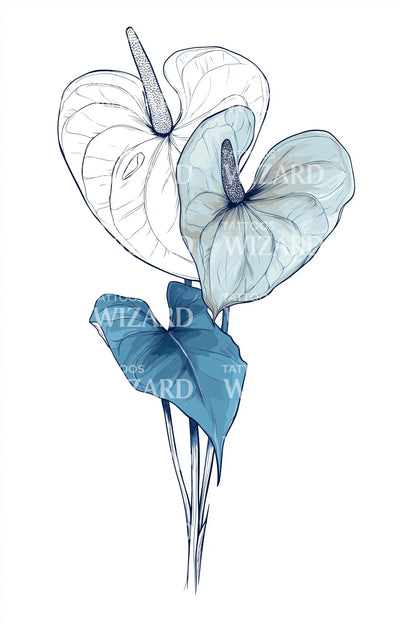 Blue Anthurium Bloom Tattoo Design