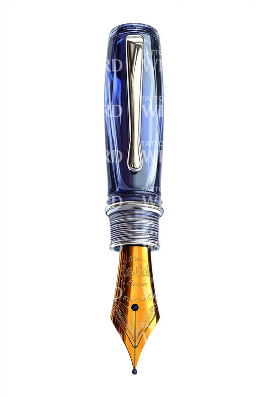 Blue Barrel Fountain Nib Tattoo Design