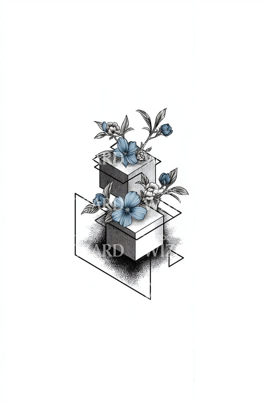 Blue Blossom Blocks Tattoo Idea