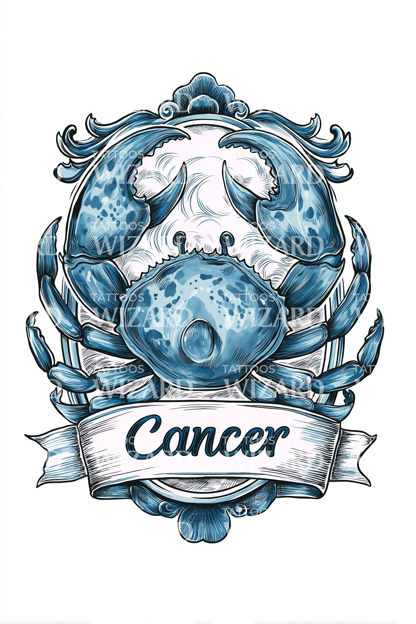 Blue Cancer Crab Tattoo Design