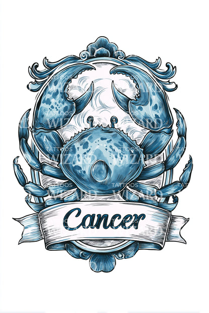 Blue Cancer Crab Tattoo Design