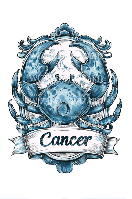 Blue Cancer Crab Tattoo Design