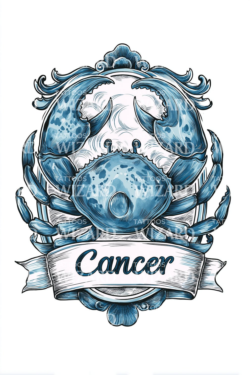 Blue Cancer Crab Tattoo Design – Tattoos Wizard Designs