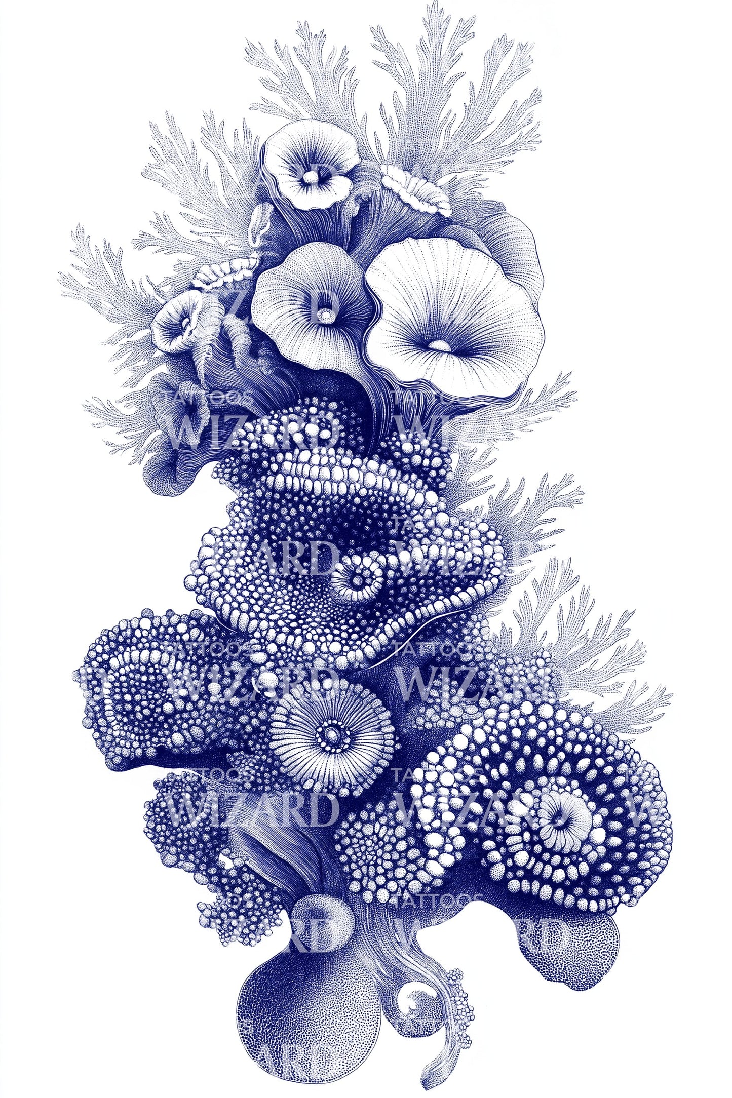 Blue Coral Bloom Tattoo Illustration