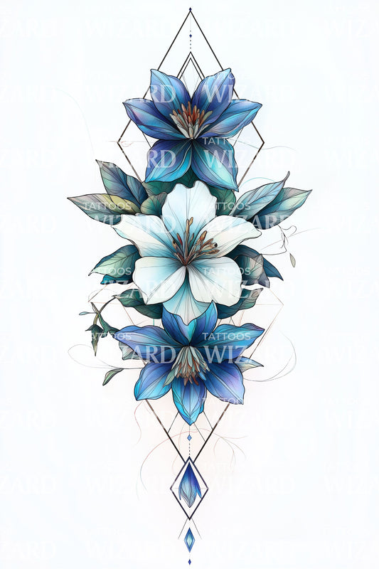Blue Diamond Blossoms Tattoo Design